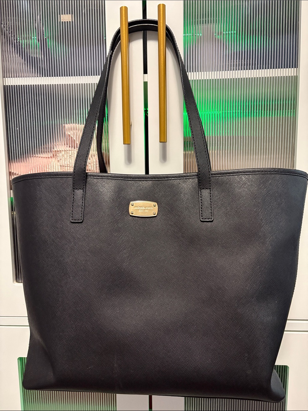 Michael Kors Black  Tote with Gold Plaque
